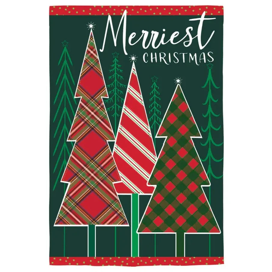 CHRISTMAS TREES APPLIQUE GARDEN FLAG