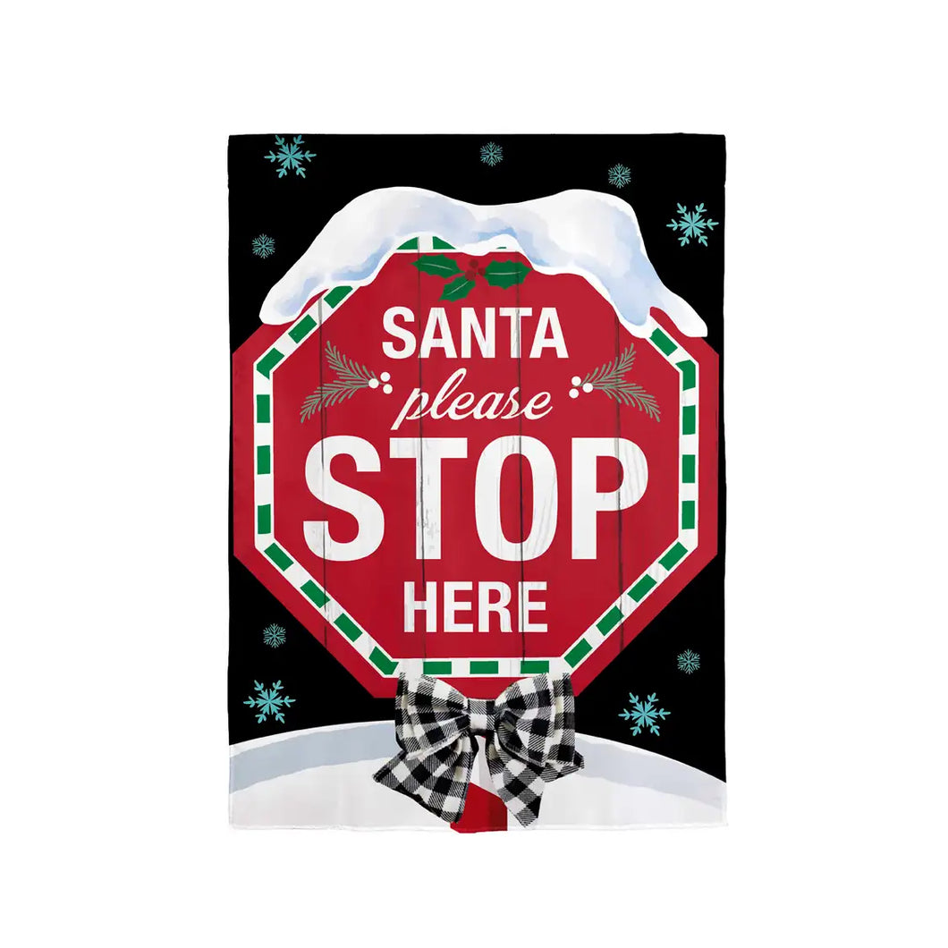 SANTA PLEASE STOP HERE APPLIQUE GARDEN FLAG