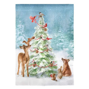 CHRISTMAS TREE AND FRIENDS MOIRE GARDEN FLAG