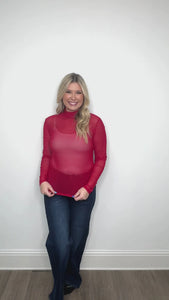 MESH TOP WITH PEARL DETAIL - RED