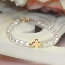 Load image into Gallery viewer, FANCY PEARL GOLDEN CROSS BRACELET
