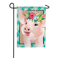 Load image into Gallery viewer, FLORAL CROWNED PIG GARDEN FLAG
