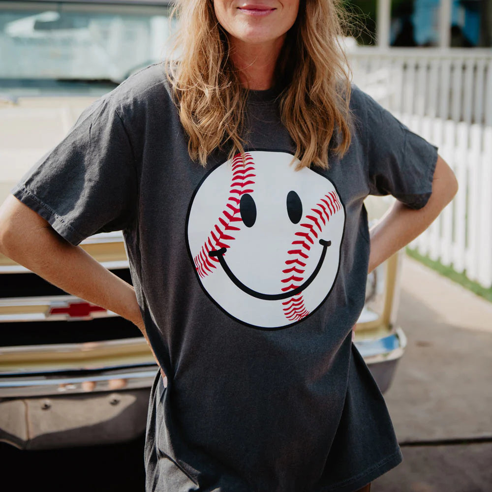 BASEBALL HAPPY FACE GRAPHIC TEE