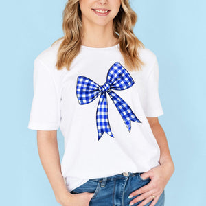 BLUE CHECKED BOW T-SHIRT