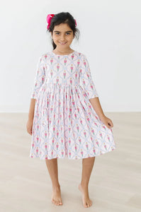 PINK NUTCRACKER 3/4 SLEEVE TWIRL DRESS