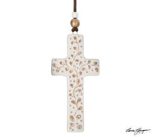 IVY CROSS CERAMIC ORNAMENT