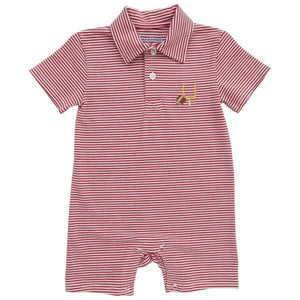 GAME DAY STRPE POLO ROMPER - CRIMSON