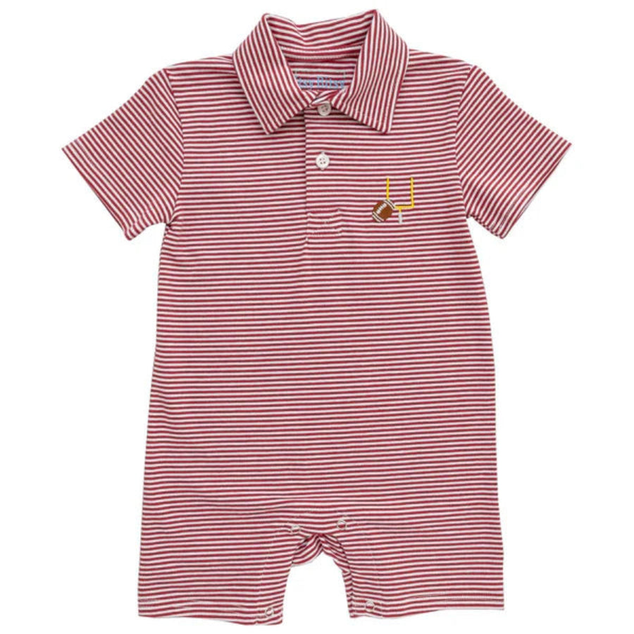 GAME DAY STRPE POLO ROMPER - CRIMSON