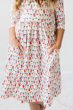 Load image into Gallery viewer, MERRY &amp; BRIGHT 3/4 SLEEVE TWIRL DRESS
