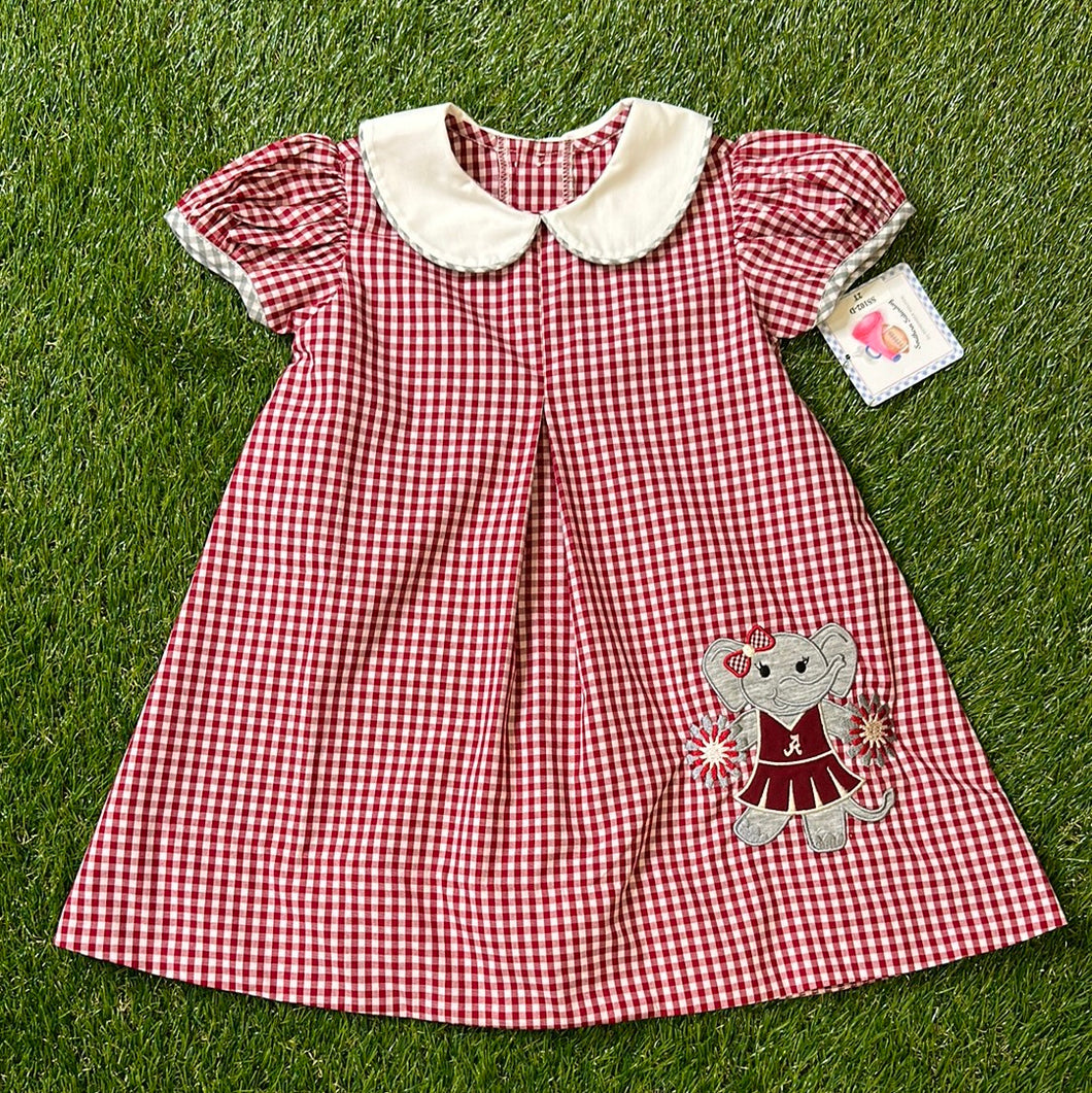 APPLIQUE DRESS-CRIMSON/GRAY