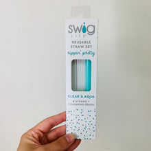 Load image into Gallery viewer, SWIG REUSABLE STRAW SET - CLEAR &amp; AQUA
