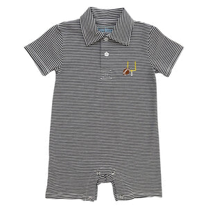 GAME DAY STRPE POLO ROMPER - BLACK