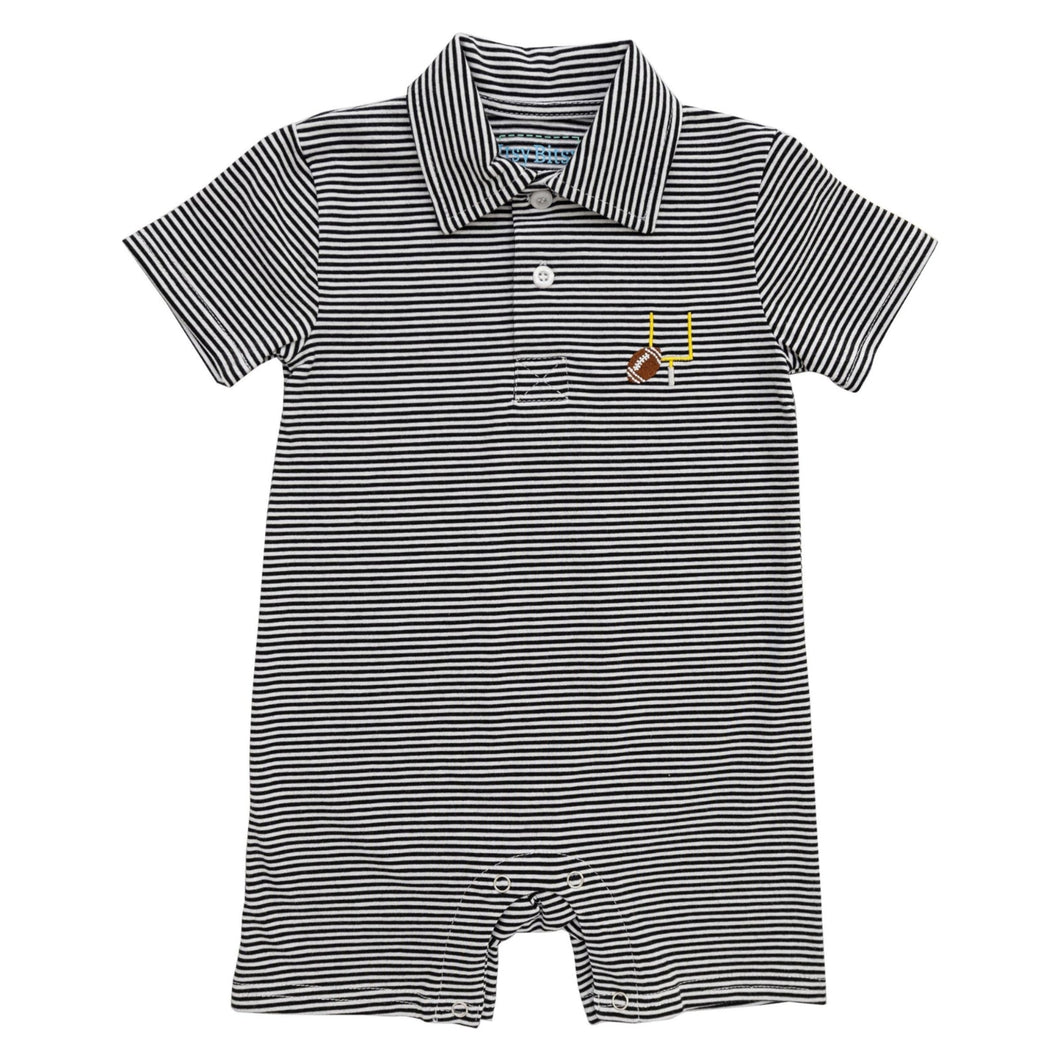 GAME DAY STRPE POLO ROMPER - BLACK