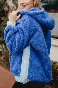 TWO-TONED SHERPA PULLOVER - BLUE