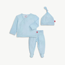 Load image into Gallery viewer, MAGNETIC ME - PREEMIE PIN DOT BLUE KIMONO HAT SET - 3pc  SET
