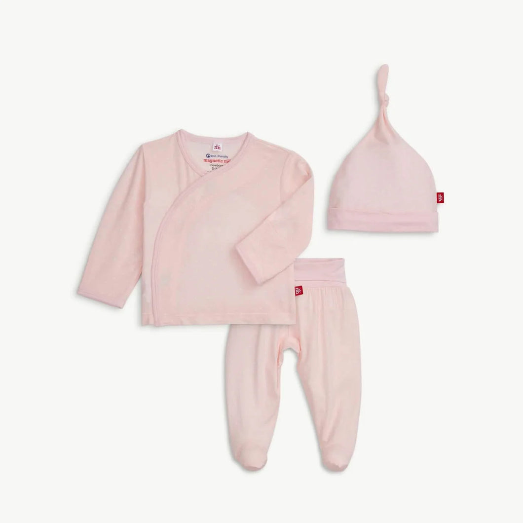 MAGNETIC ME - PREEMIE PIN DOT PINK KIMONO HAT SET - 3pc  SET