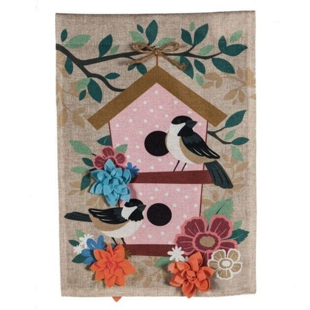 CHICKADEE DOT BIRDHOUSE HOUSE FLAG