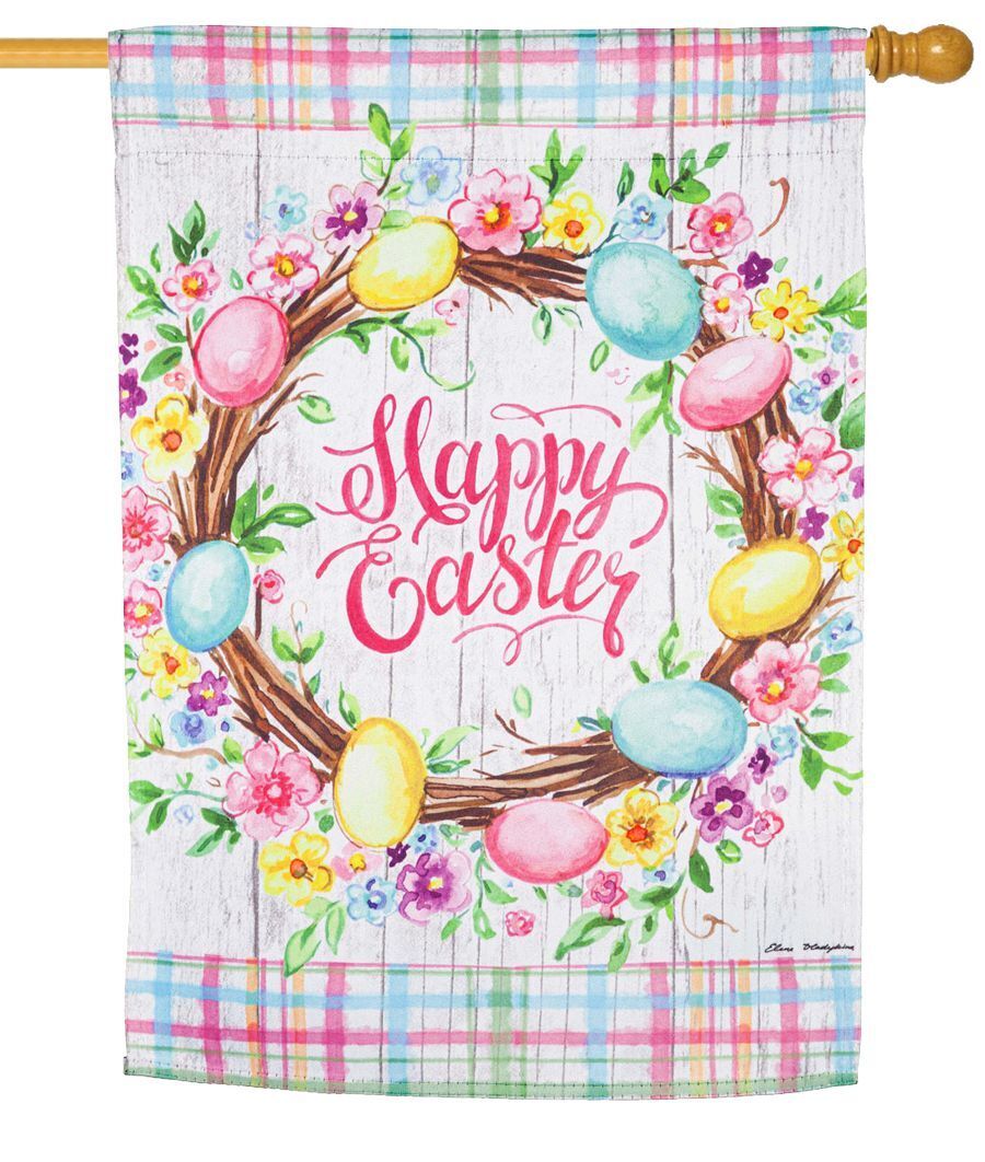 EASTER FLORAL WREATH HOUSE SUEDE FLAG