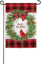 Load image into Gallery viewer, CHRISTMAS CARDINAL WREATH - GARDEN FLAG
