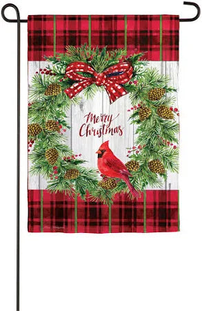 CHRISTMAS CARDINAL WREATH - GARDEN FLAG