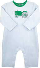 Load image into Gallery viewer, GREEN TRACTOR APPLIQUE LONGALL ROMPER
