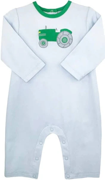GREEN TRACTOR APPLIQUE LONGALL ROMPER