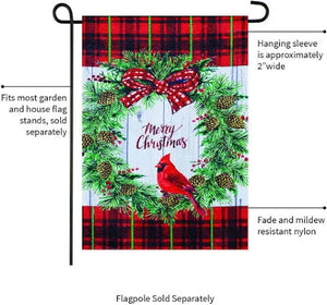 CHRISTMAS CARDINAL WREATH - GARDEN FLAG