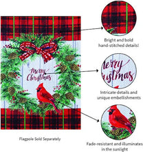 Load image into Gallery viewer, CHRISTMAS CARDINAL WREATH - GARDEN FLAG
