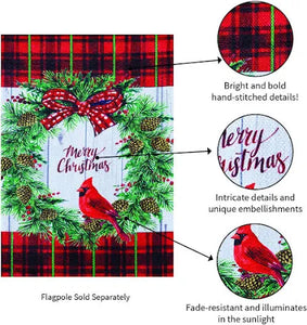 CHRISTMAS CARDINAL WREATH - GARDEN FLAG