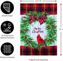 Load image into Gallery viewer, CHRISTMAS CARDINAL WREATH - GARDEN FLAG
