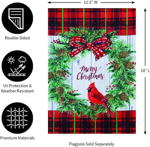 CHRISTMAS CARDINAL WREATH - GARDEN FLAG