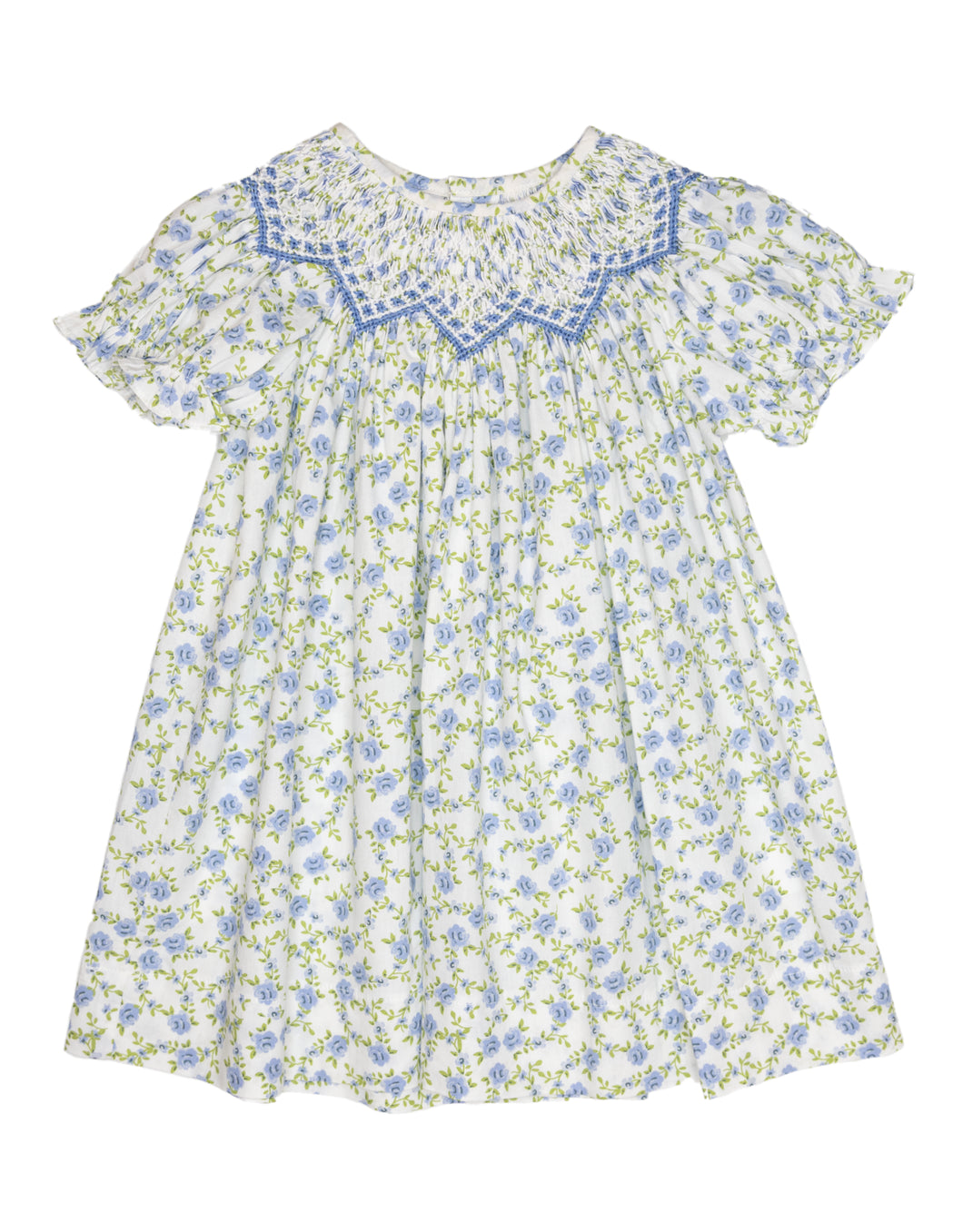 JESSICA BLUE FLORAL PRINT SMOCKED DRESS