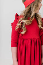 Load image into Gallery viewer, RED 3/4 RUFFLE TWIRL DRESS
