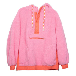 TWO-TONED SHERPA PULLOVER - PINK