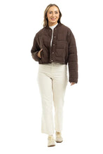 Load image into Gallery viewer, CHOCOLATE BROWN CHOPPED QUILTED BOMBER JACKET
