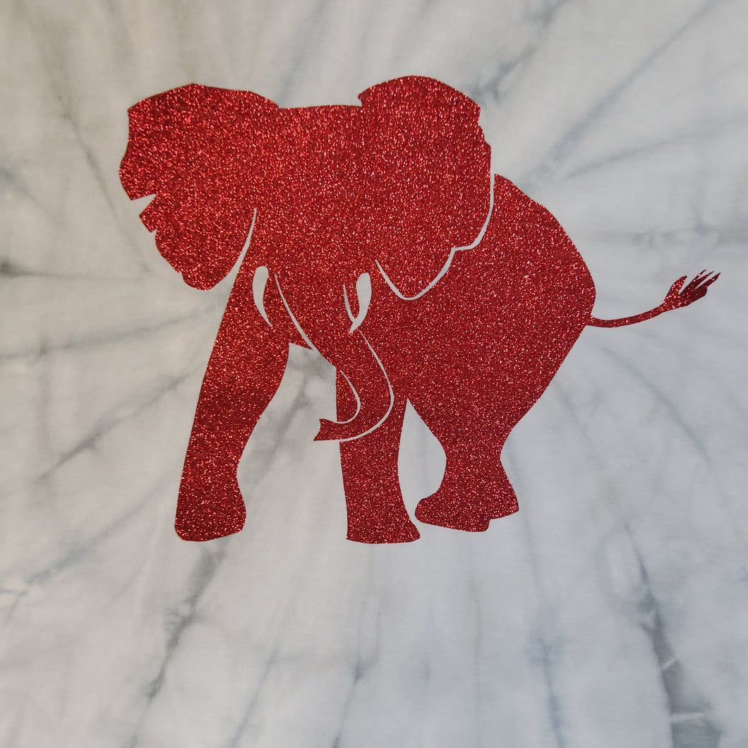 RED GLITTER ELEPHANT TIE-DYE TEE