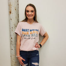 Load image into Gallery viewer, SMITH LAKE BOAT WAVES V-NECK TEE
