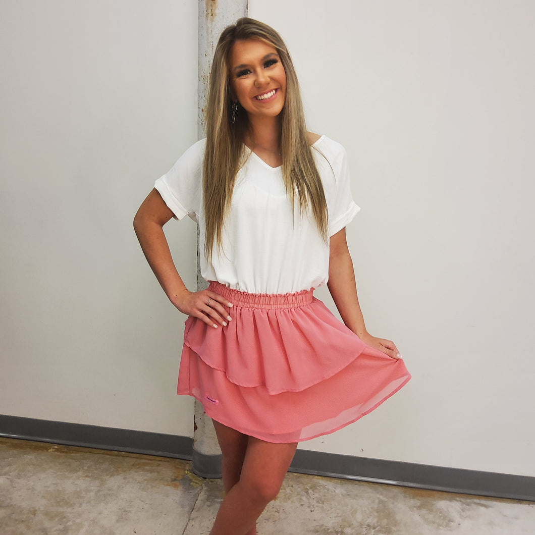 SS RUFFLE SKIRT - CORAL