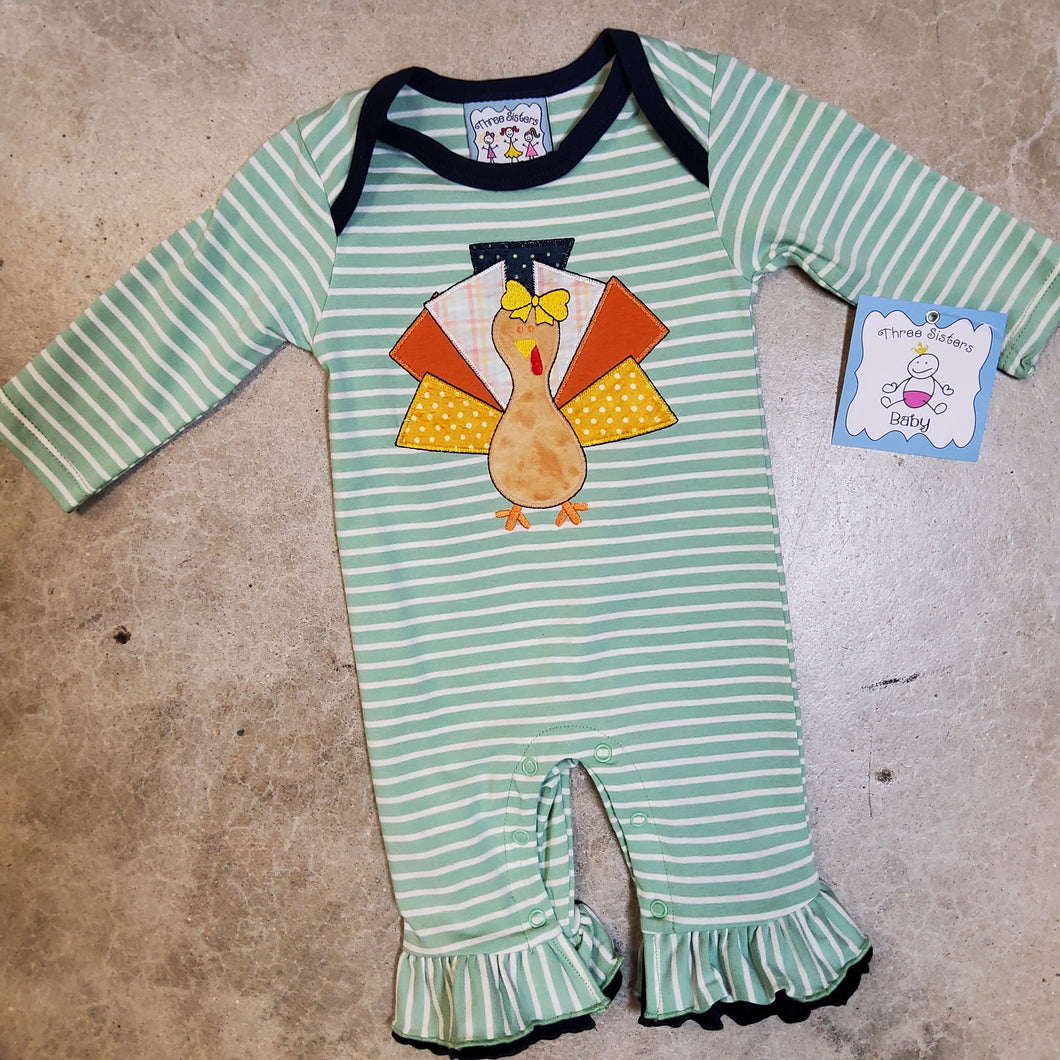 TURKEY APPLIQUE GIRLS ROMPER