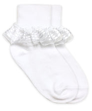 Load image into Gallery viewer, Stripe Lace Turn Cuff Socks - WHITE
