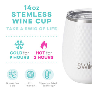 SWIG, 14 OZ. STEMLESS STAINLESS STEEL CUP-GOLF PARTEE  -  S106-C14-WH