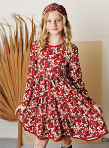 CRIMSON FLORAL POCKET DRESS